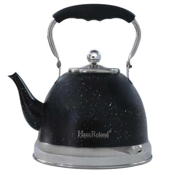 Chaleira Haus Roland Aço Inox Parede Dupla Coador Chá Café 1,5 litros Preta Imagem de Chaleira Haus Roland Aço Inox Parede Dupla Coador Chá Café 1,5 litros Preta