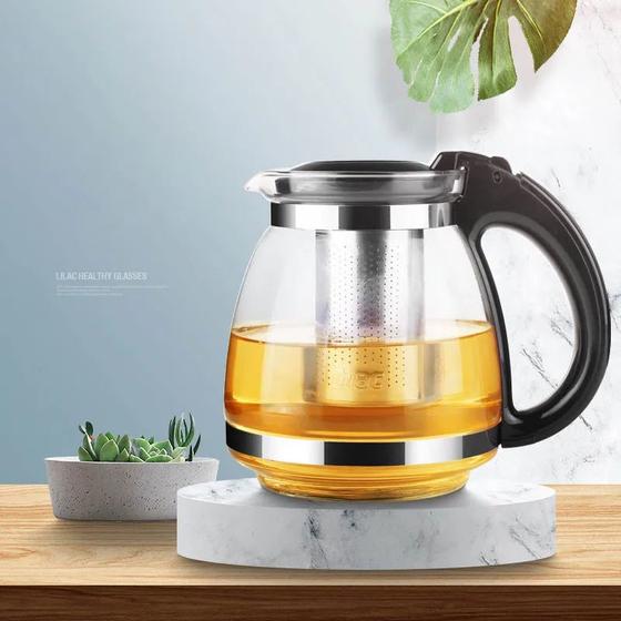 Imagem de Chaleira Infusor Chá Café 1 Litro Vidro Bule Inox 1000ml