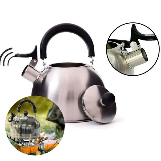 Imagem de Chaleira Inox Com Apito e Tampa Alça Térmica Chá 1 5 Litros Gourmet Pequena Café Cromada Aço Inox Alerta Prático Punho