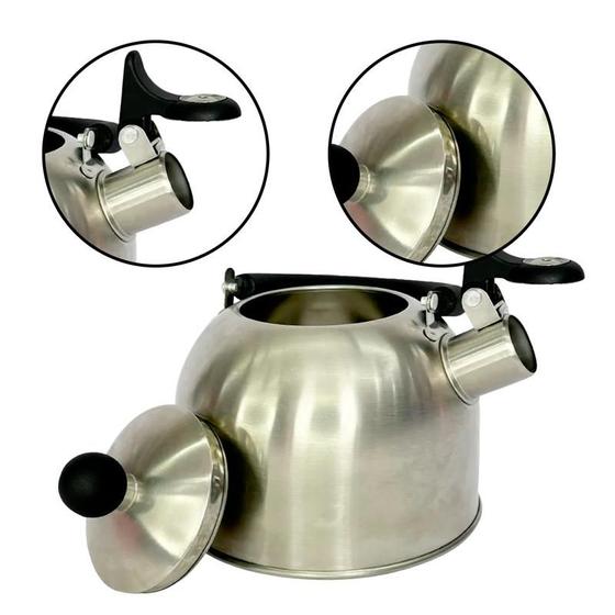 Imagem de Chaleira Inox Com Apito e Tampa Alça Térmica Chá Cozinha 1 Gourmet Que Apita Pequena Café Aquecimento Punho Bebidas