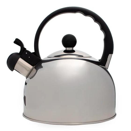 Imagem de Chaleira Inox Cromado Com Apito 2 Litros Mimo Style Bule De Chá Para Ferver Água Jarra Portátil Com Alça