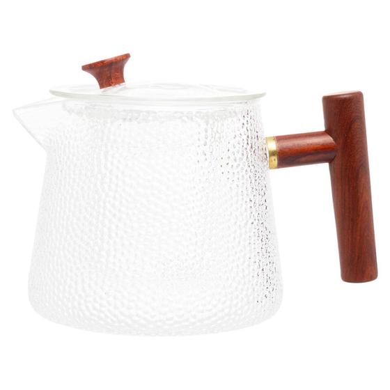Imagem de Chaleira vidro borossilicato resistente ao calor martelado com alça bambu 750ml