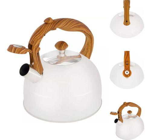 Imagem de Chaleira Wood 2,5 L Bege Bule Mor Aço Inox Com Apito Chá Cor