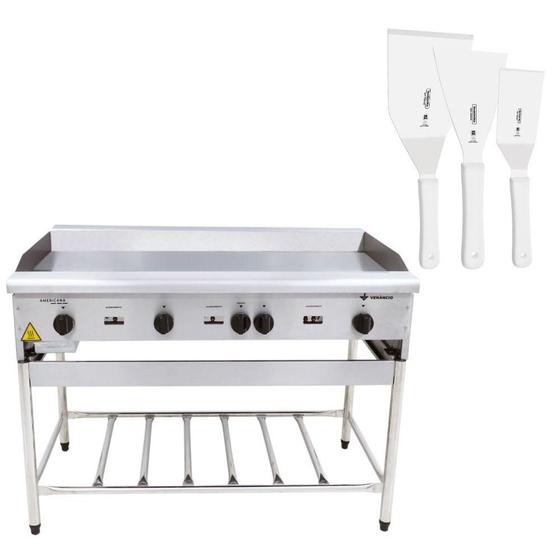 Imagem de Chapa Americana Profissional 120cm a Gás 8mm Lisa Inox Com Pé Cgp120 e Espátulas - Venâncio