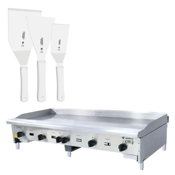 Imagem de Chapa Americana Profissional 150cm a Gás 18mm Lisa Inox CG150 e Conjunto de Espátulas - Venâncio