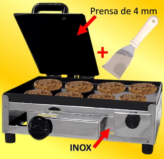 Imagem de Chapa de Lanche 30x40 c/ Prensa Profissional a Gás Inox