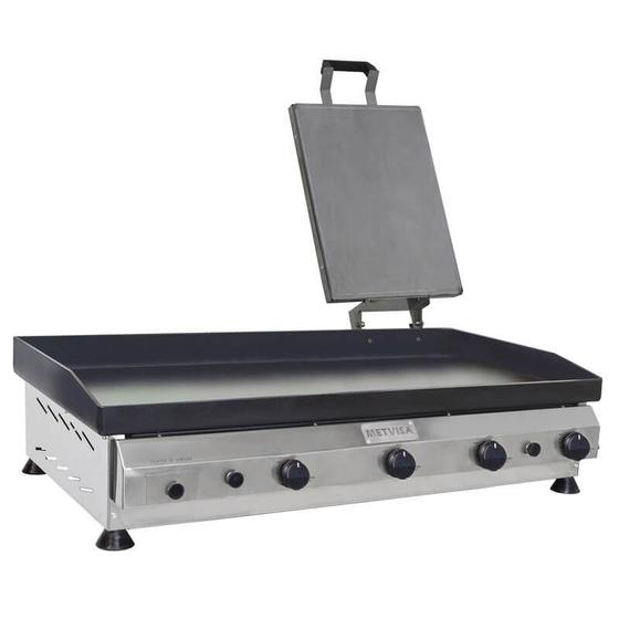 Imagem de Chapa de Lanche Profissional Com Prensador Metvisa 100 Cm a gás 4,25mm Espessura 4 Queimadores Gabinete Inox CFGPL10