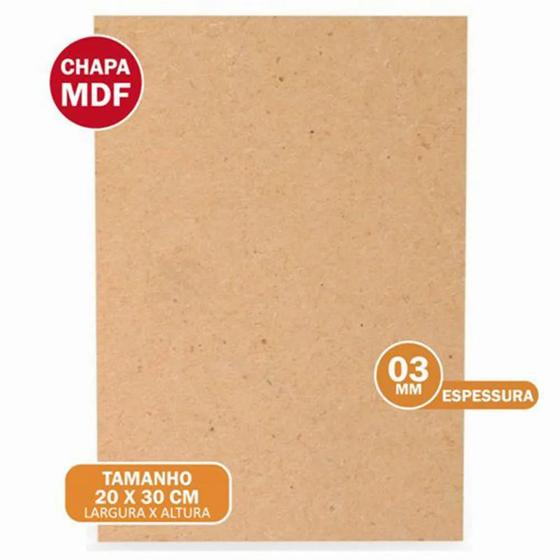 Imagem de Chapa De Mdf Cru 3mm Placas 20x30 Artesanato 20 Unid.