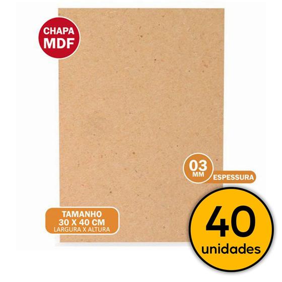 Imagem de Chapa De Mdf Cru 3mm Placas 30x40 Artesanato 40 Unid.