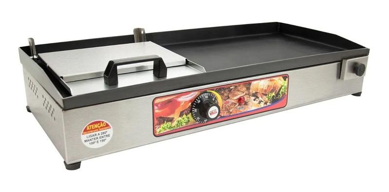 Chapa Elétrica De Lanches Inox 70x30cm Profissional Premium 110V Menor preço em Chapa Elétrica De Lanches Inox 70x30cm Profissional Premium 110V