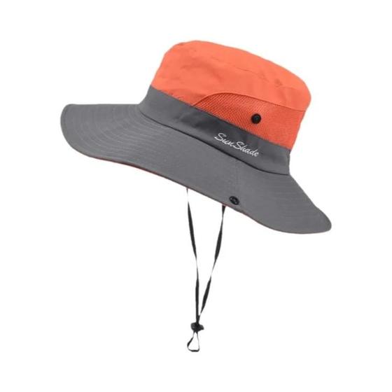 Imagem de Chapéu Bob Feminino de Aba Larga com Proteção UV UPF 50+ - Balde com Alça de Corrente