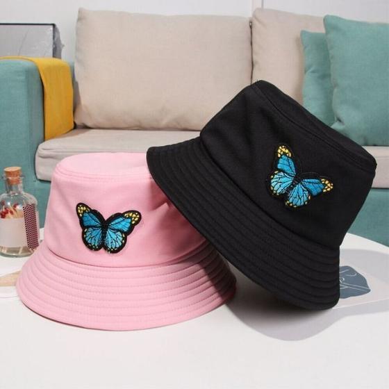 Imagem de Chapéu Boné Bucket Hat Preto com Bordado Borboleta Unissex