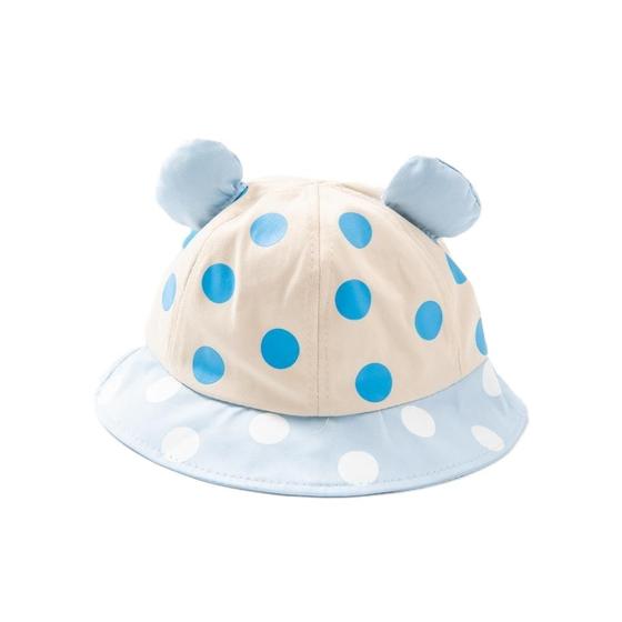Imagem de Chapeu Bone Infantil Com Proteção Solar Para Bebe E Criança Bege Com Bolinhas Azuis