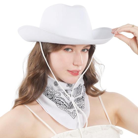 Imagem de Chapéu de cowgirl IBASICS branco com bandana para mulheres e meninas