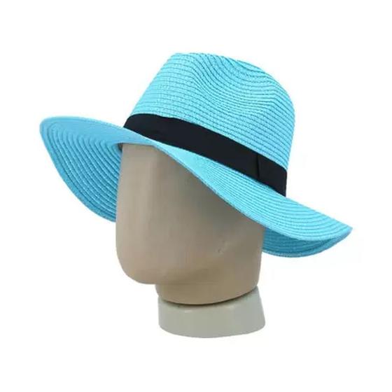 Chapéu de Palha com Aba Larga Azul Bauarte Imagem de Chapéu de Palha com Aba Larga Azul Bauarte