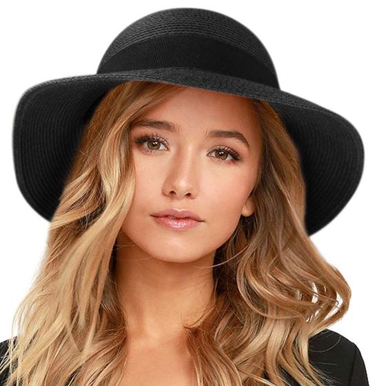 Imagem de Chapéu de palha de praia feminino Sun Hat FURTALK UV UPF 80+ preto