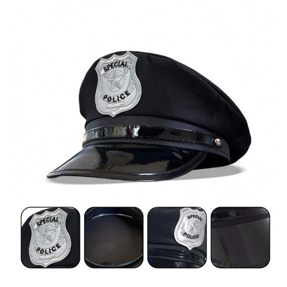 Imagem de Chapéu de Policial Infantil Bordado Preto