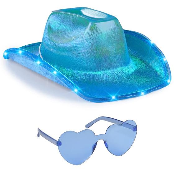 Imagem de Chapéu e óculos de cowboy Funcredible Blue Light Up para meninas