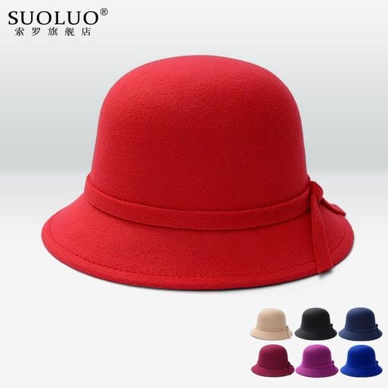 Imagem de Chapéu Feminina Cloche Retro Inglesa Feltro La Inverno feltro lacinho