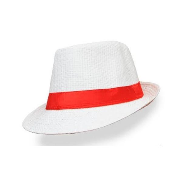 Imagem de CHAPÉU malandrinho branco com fita vermelha ou preta sambista pagodeiro