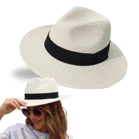 Imagem de Chapéu Moda Palha Fedora Praia Branco Panamá