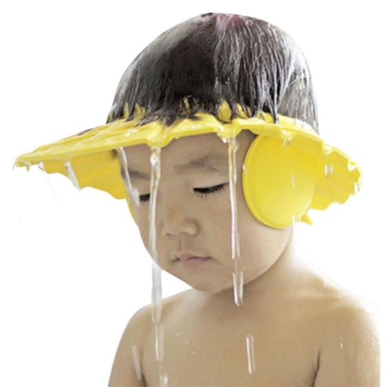 Imagem de Chapéu Protetor Viseira De Banho Lava Cabeça Bebês Crianças Amarelo