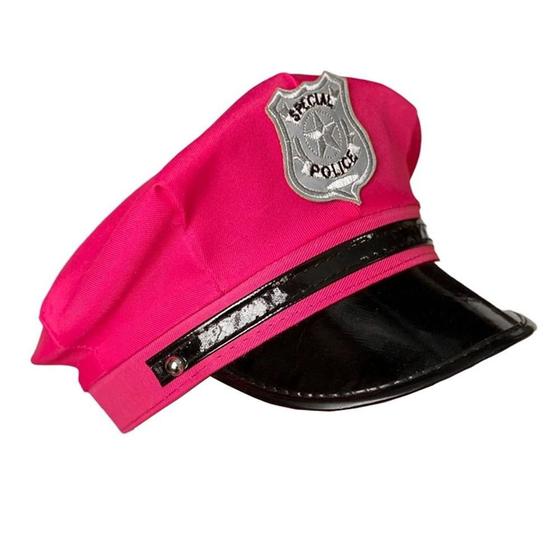 Imagem de Chapéu Quepe Policial Rosa C/ Emblema Para Fantasia Carnaval