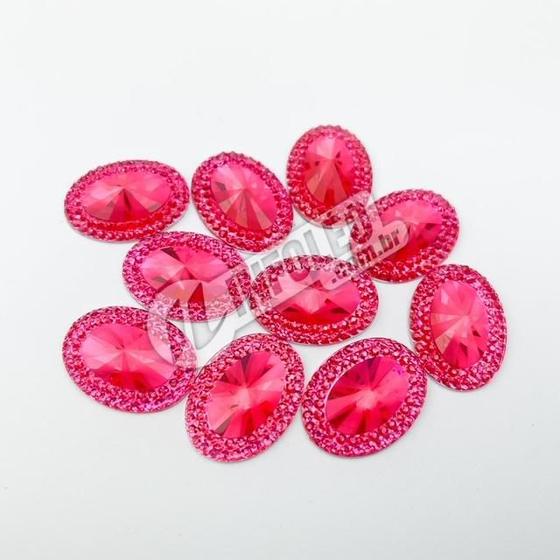 Imagem de Chaton Acrilico Oval C/ Borda 13x18mm Rosa Pink - 10 unidades