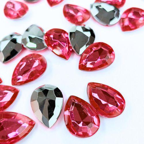 Imagem de Chaton Gota 13x18mm - Cor: Rosa Chiclete - 50 Unidades - Base Irregular