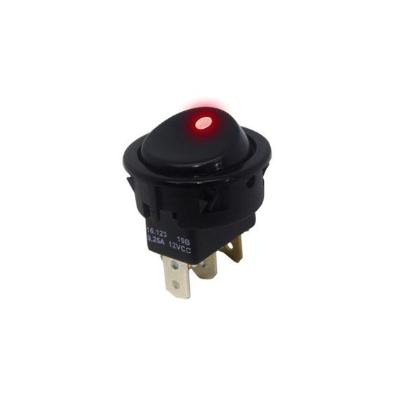 Imagem de Chave 16123 Interruptor Tecla Unipolar LED Vermelho 6A 2 Posições Preto Margirius