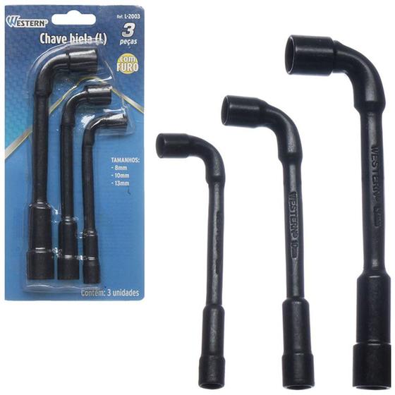 Chave biela l de aco carbono com furo com 3 pecas 8/10/13mm na cartela - WESTERN Imagem de Chave biela l de aco carbono com furo com 3 pecas 8/10/13mm na cartela - WESTERN