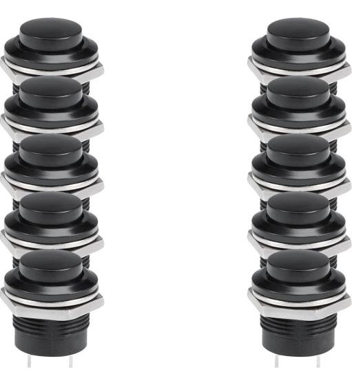 Imagem de Chave Botão interruptor Push Button R13-507 2T Preto Sem Trava - 10 Peças