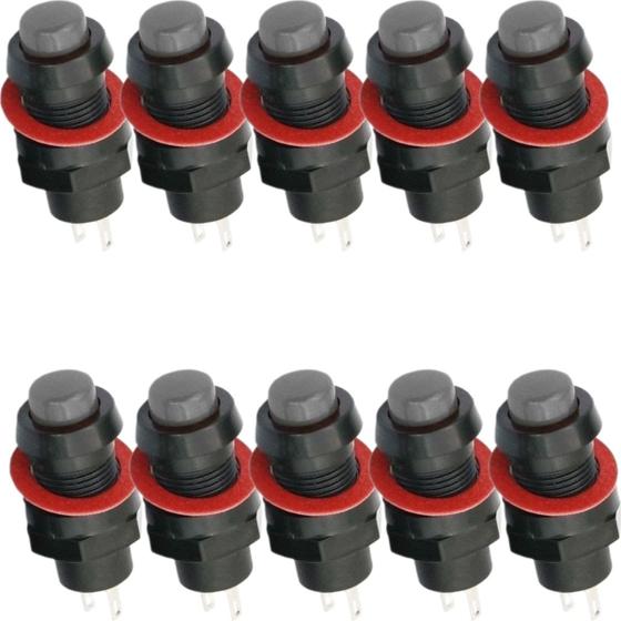 Imagem de Chave Botão Push Button DS-211 250VAC, 1A, 2T com Trava Preto - Kit 10 Peças