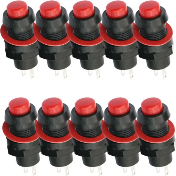 Imagem de Chave Botão Push Button DS-211 250VAC, 1A, 2T com Trava Vermelho - Kit 10 Peça