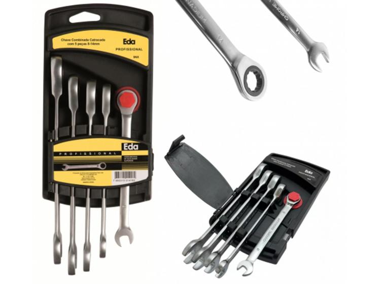 Imagem de Chave combinada catracada c/ 5 pcs 8-14 mm cabeça fixa eda 9nx 014162