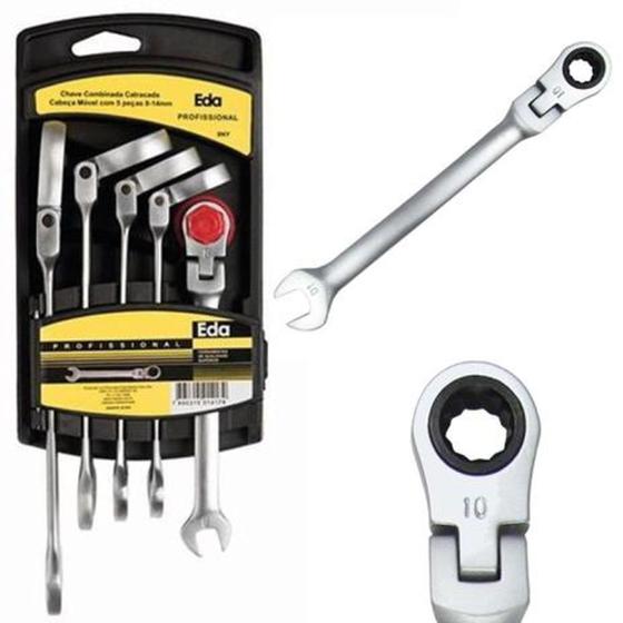 Imagem de Chave Combinada Catracada Cabeça Fixa Jogo 05 Pcs 8 A 14 Mm
