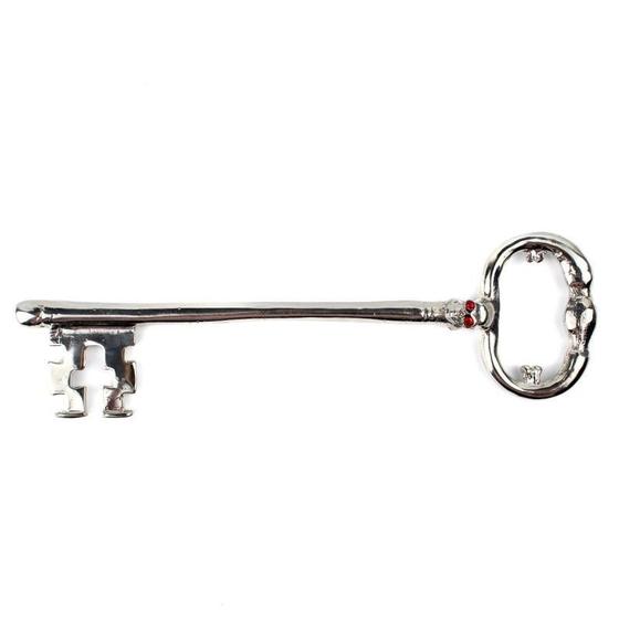 Imagem de Chave Crânio Niquelada Strass Skull Key 20 Cm Metal Proteção