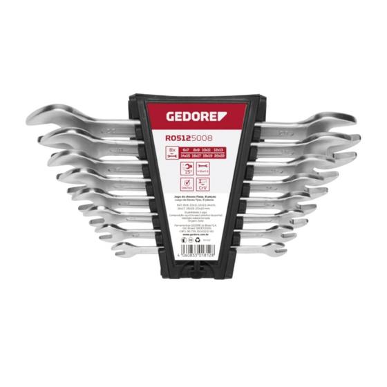 Imagem de Chave Fixa Jogo de 6 à 22 MM com 8 Peças R05125008 GEDORE RED