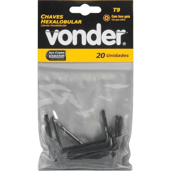 Imagem de Chave Hexalobular T09 com Furo Guia Crv com 20 peças - Vonder