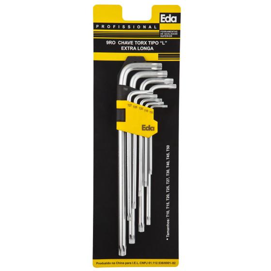 Imagem de Chave Torx Extra Longa C/ Guia T10 A T50 Jogo Com 9 Peças