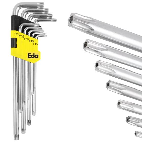 Imagem de Chave Torx Longa Com Furo Aço Cr-v De T10 A T50 9 Peças