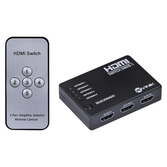 Imagem de Chaveador MD9 7265 HDMI Switch 5 Portas - Preto