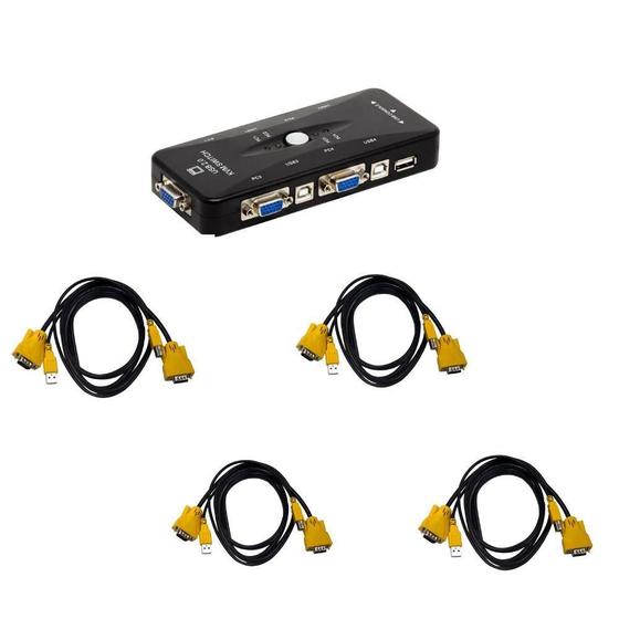Imagem de Chaveador Switch KVM VGA 4 x 1 com Cabos de Alta Performance