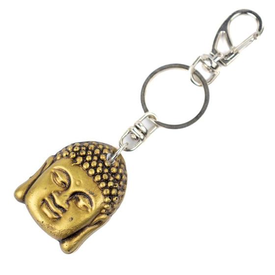 Imagem de Chaveiro Buda Rosto Dourado 12 cm Resina e Metal