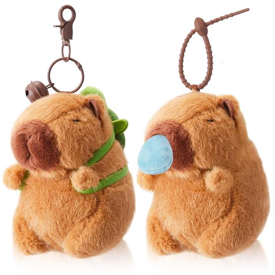 Imagem de Chaveiro de pelúcia Simgoing Capybara com bolsa de tartaruga e ranho de 12 cm