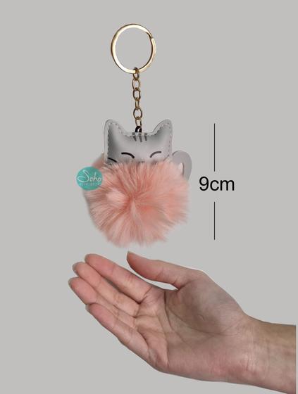 Imagem de Chaveiro Gato Pompom Fofo Macio Pingente Bolsa Mochila 9cm