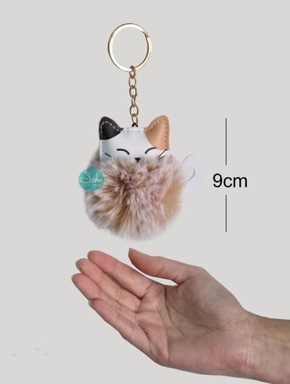 Imagem de Chaveiro Gato Pompom Fofo Macio Pingente Bolsa Mochila 9cm