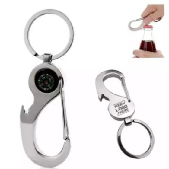 Imagem de Chaveiro Mosquetão com Argola e Bussola função Abridor de Garrafa