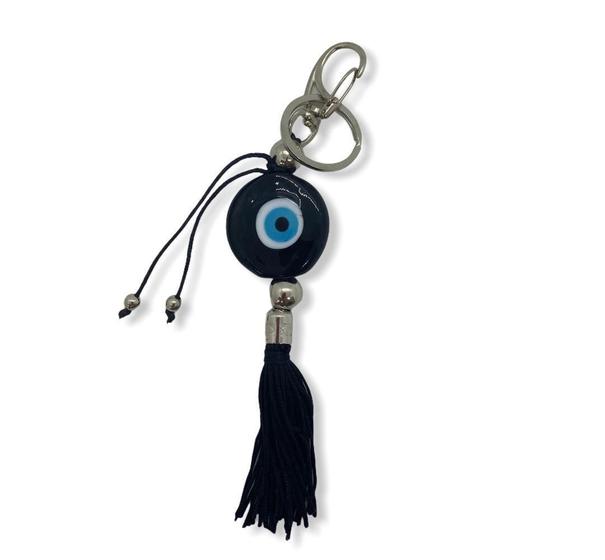 Imagem de Chaveiro Olho Grego 16 Cm Murano Preto Pompom