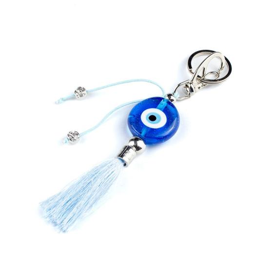 Imagem de Chaveiro Olho Grego Murano Azul Claro Pompom 16 cm